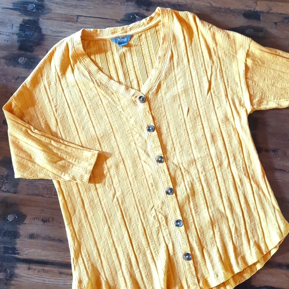 Natural Reflections Tops - Like New! Natural Reflections Gold Short Sleeve V-Neck Cotton Ribbed Tee-Sz L.